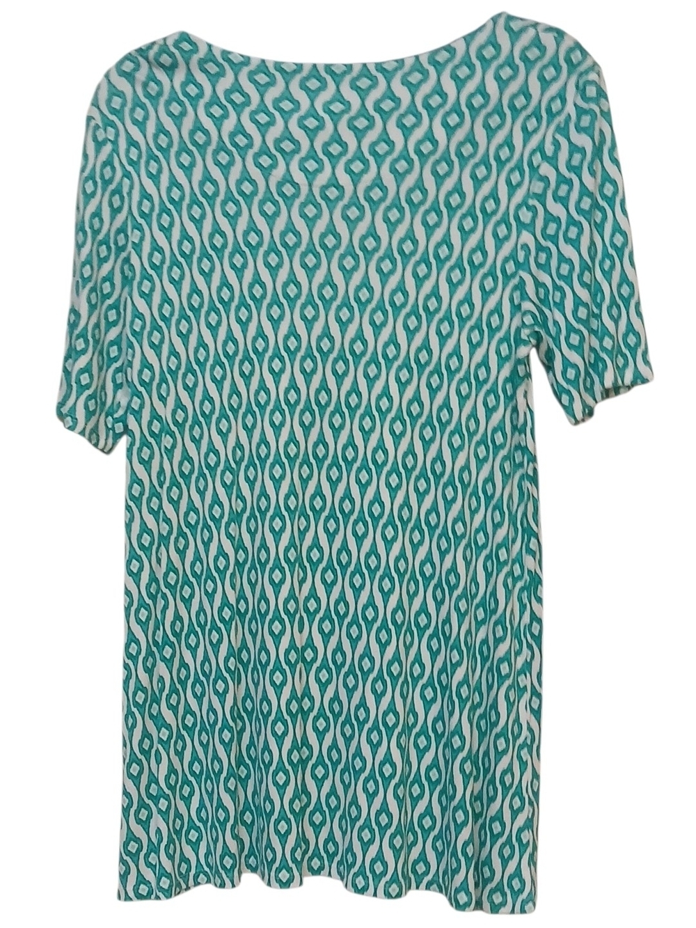 Chico's -NWOT,Greens & White Geometric Print, Hi/Lo Blouse,100% Model, Chico's 1 - Picture 7 of 10
